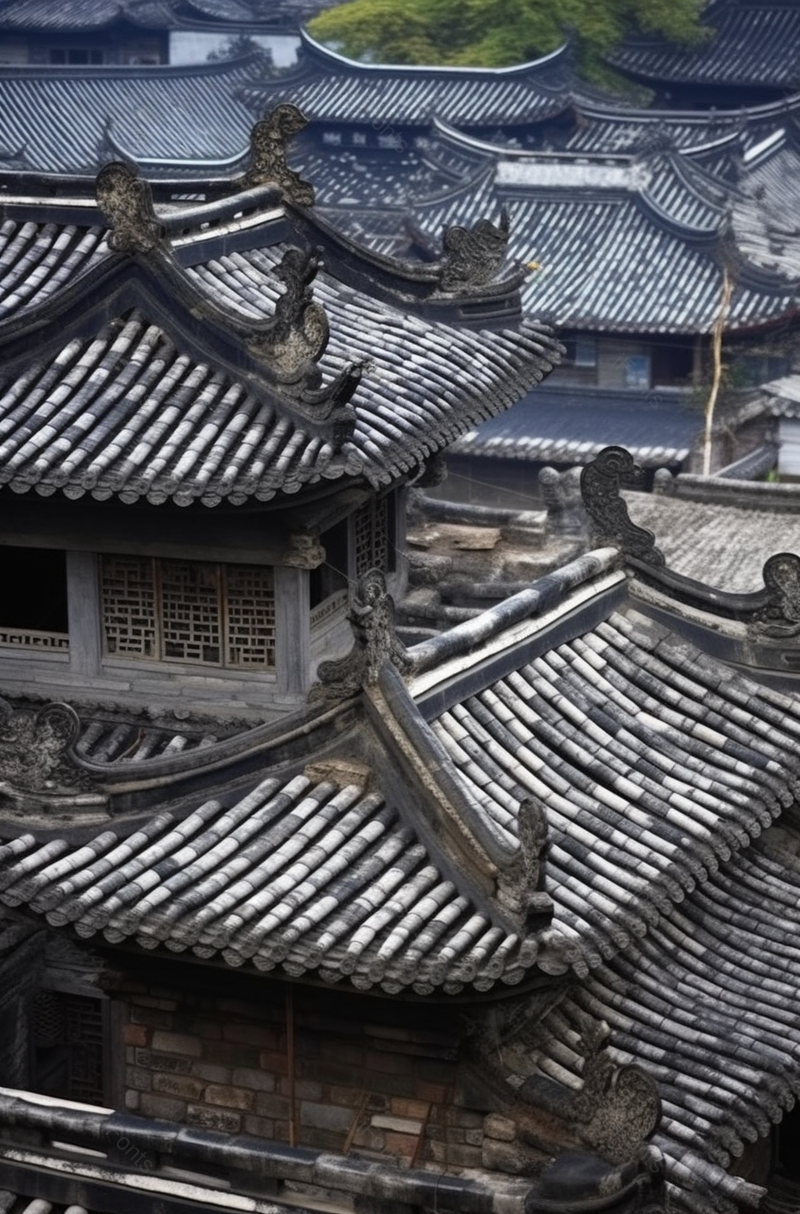 清晨下的古城屋顶建筑背景,高清,摄影图,摄影图片,图片大全,摄影图免费下载